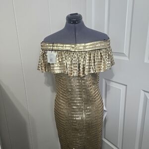 Gold Off-Shoulder Midi Dress
